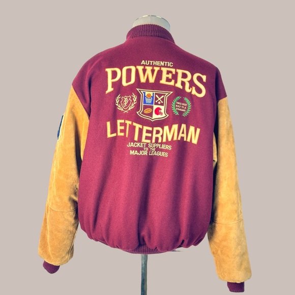 Vintage Authentic Powers Letterman Mens Varsity Jacket size L Maroon - Picture 3 of 12